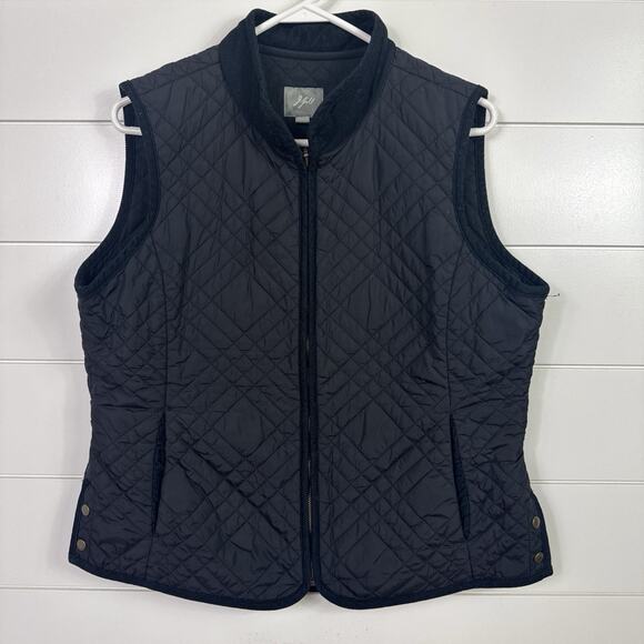 J. Jill Full Zip Up Sleeveless Corduroy Quilted Vest Black sz M - Picture 1 of 8